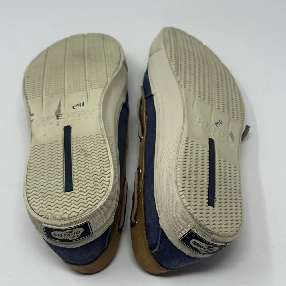 Sperry Top Sider Bahama Boat Shoes Mens 11 M Blue Brown Leather Canvas 2 Eye